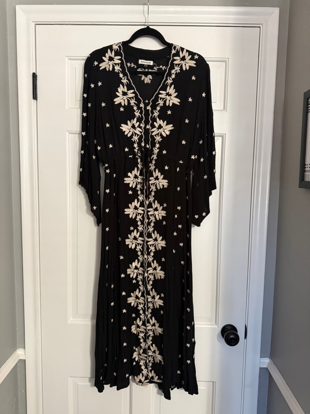 paparazzi Black Maxi Dress with Cream Floral Trim